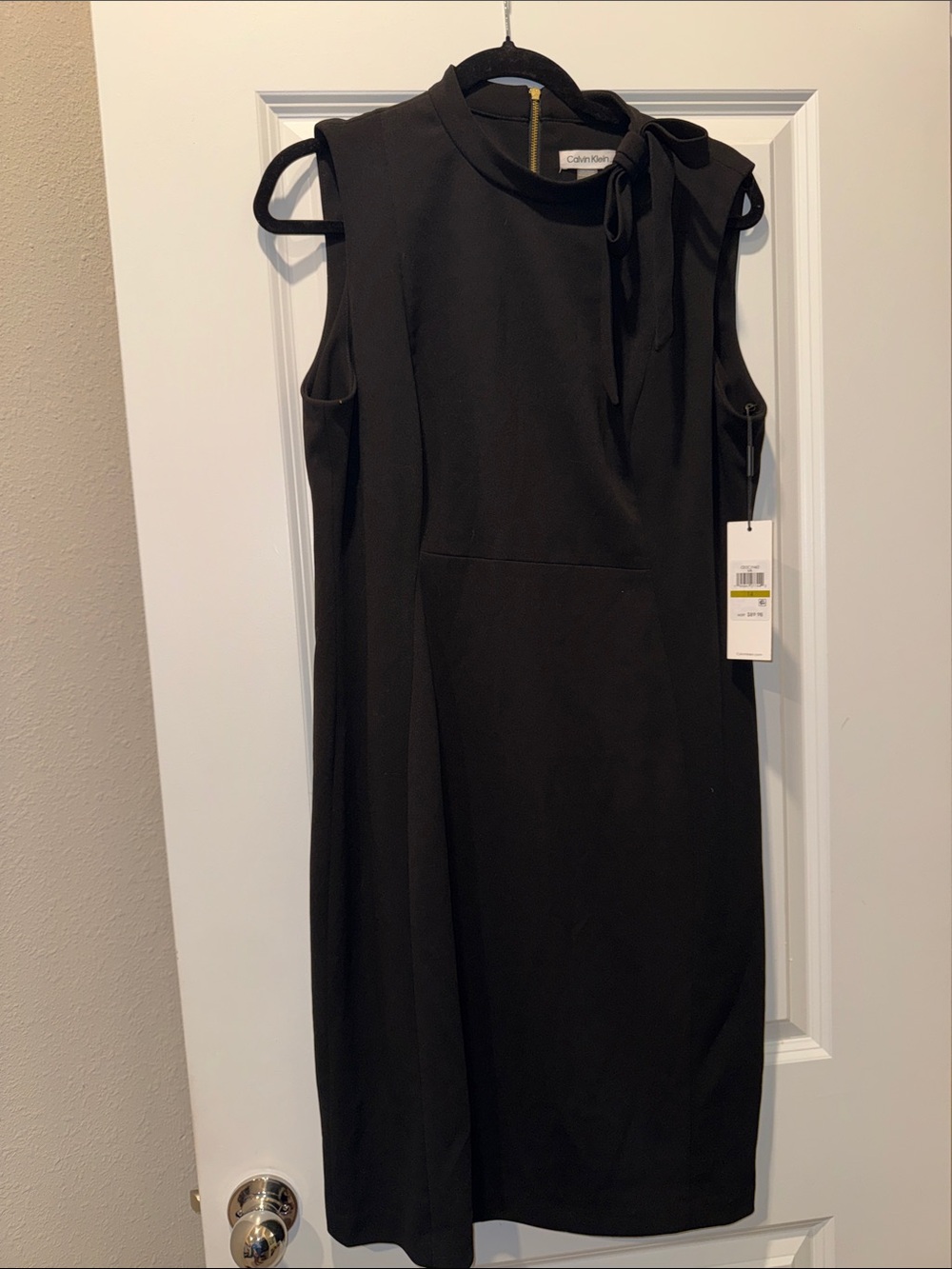 Calvin Klein Classic Black Sleeveless Tie-Neck Sheath Dress